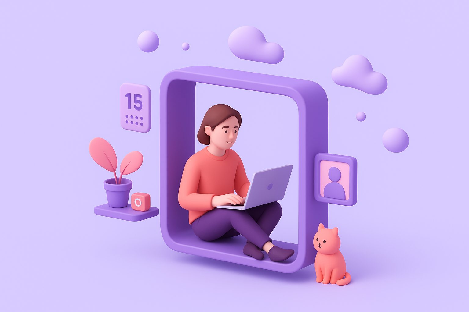 3D illustration of UX designer working on laptop