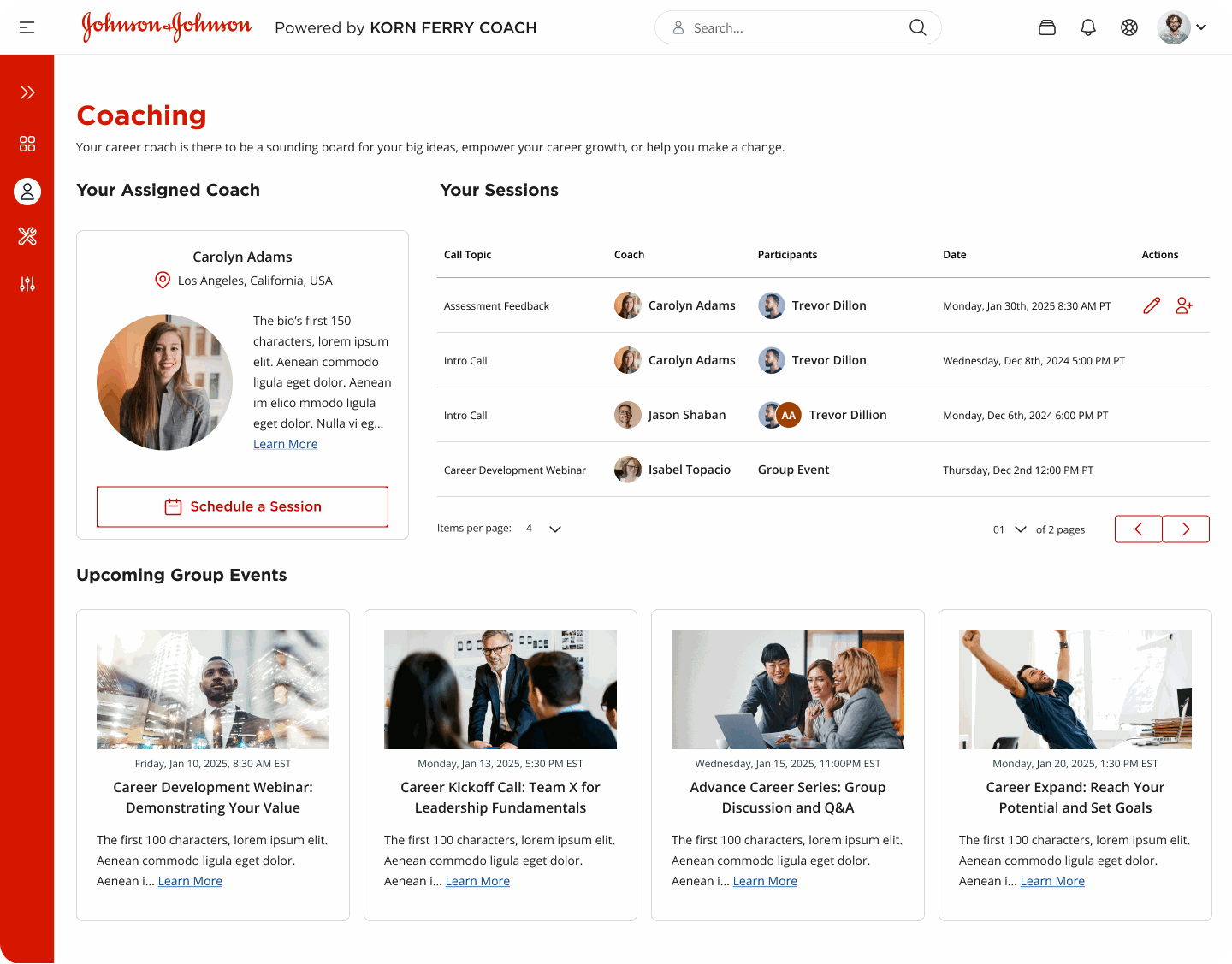 Full product dashboard themed for Johnson & Johnson
