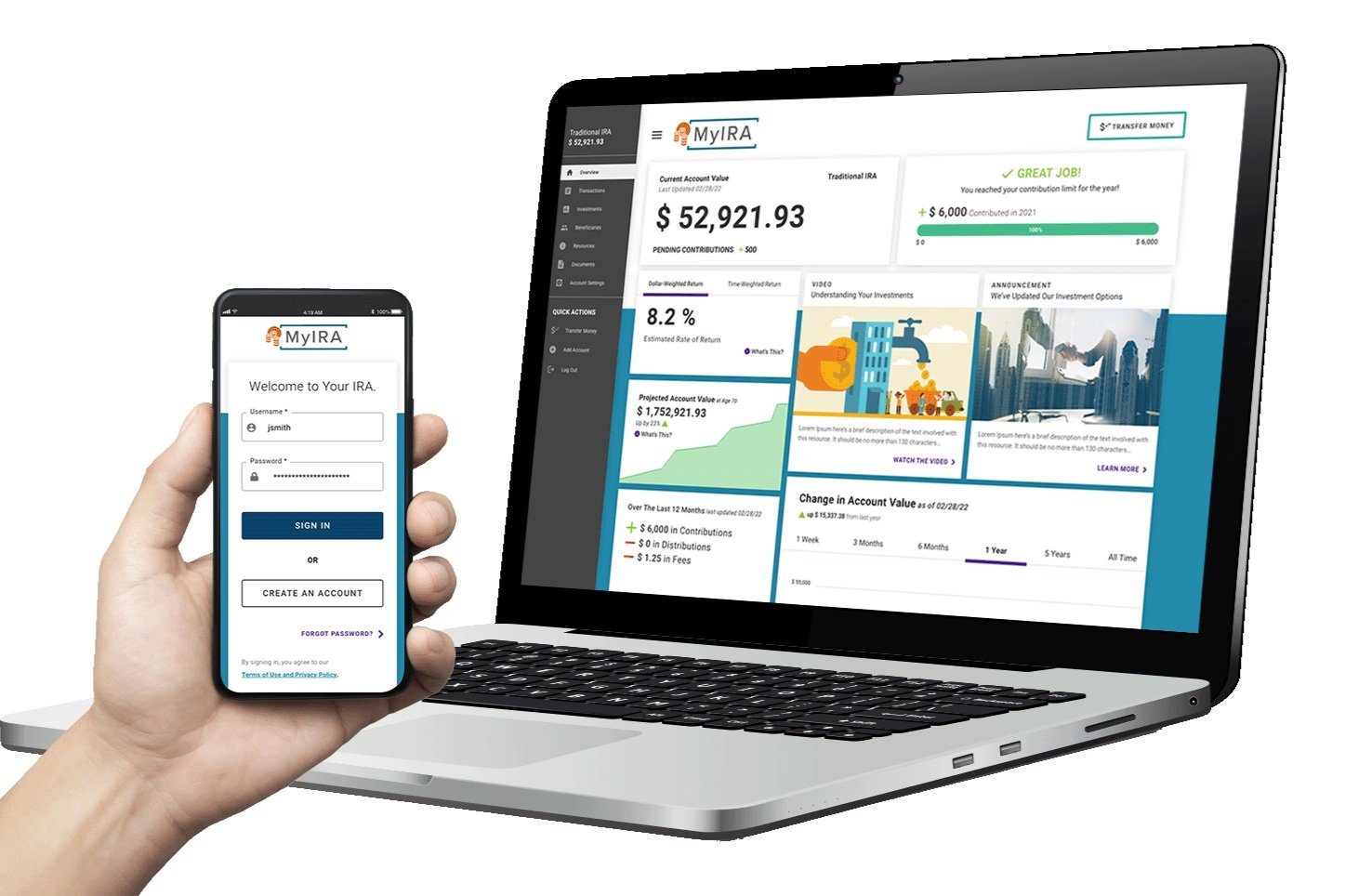 Initial IRA account portal screen showing the original design