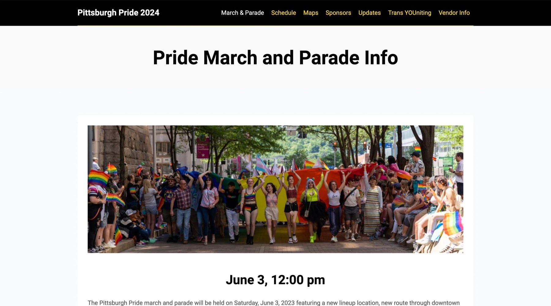 Previous Pittsburgh Pride website navigation