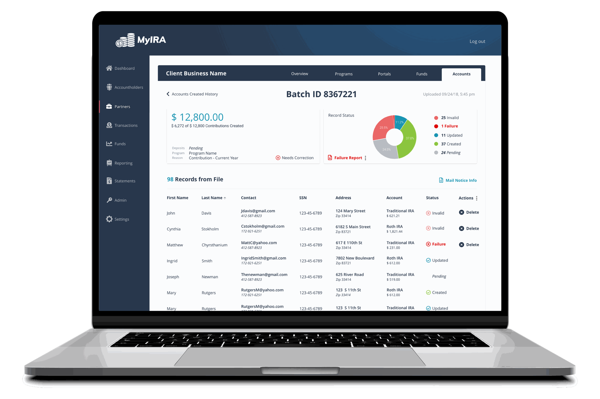 Bulk account creation monitoring screen
