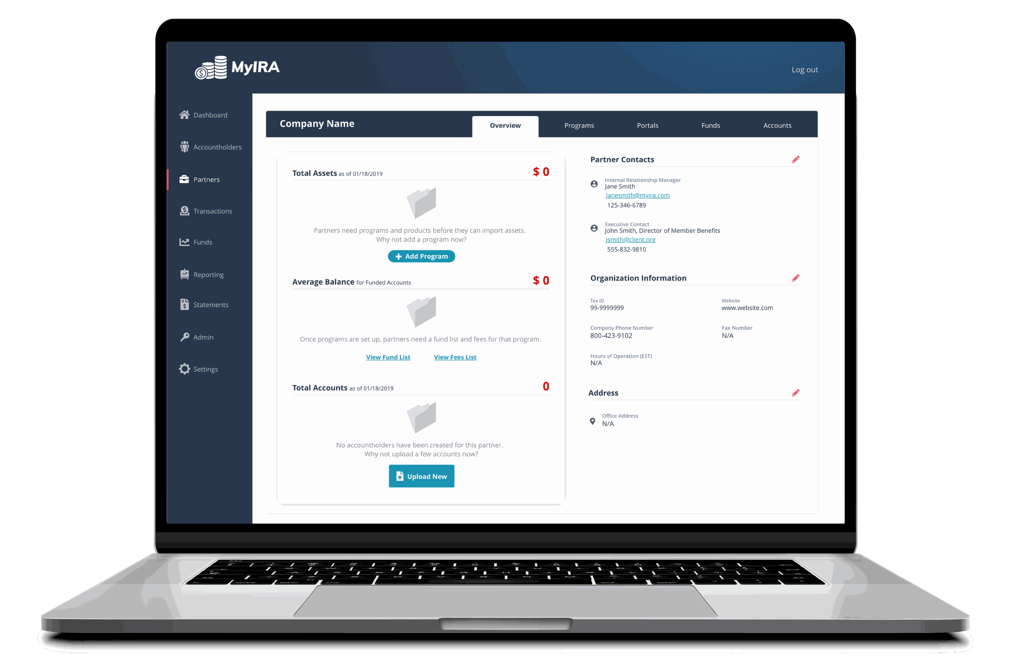 Partner profile empty state guiding onboarding steps